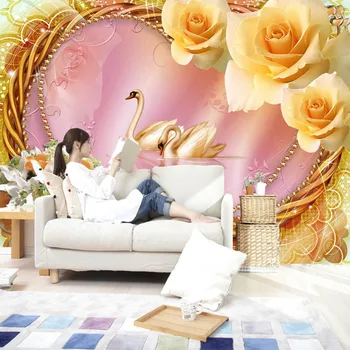 Vlastné Foto Tapety 3D Stereo Non-tkané Romantické Ruže Swan Láska Obývacia Izba Gauč TV joj nástennú maľbu, Tapety Spálne