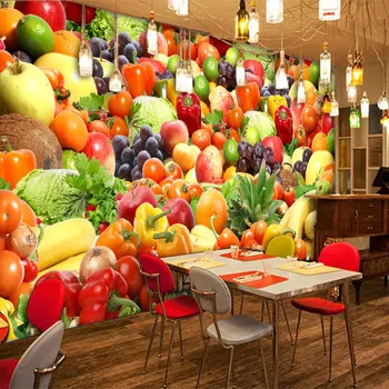 Vlastné foto tapety 3D čerstvé ovocie, zelenina nástenné maľby šťavy, obchod, supermarket, reštaurácia, jedáleň tapety nástenná maľba