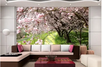 Vlastné foto tapety Cherry blossom stone road obývacia izba tapety pre Domáce Dekorácie biele tapety