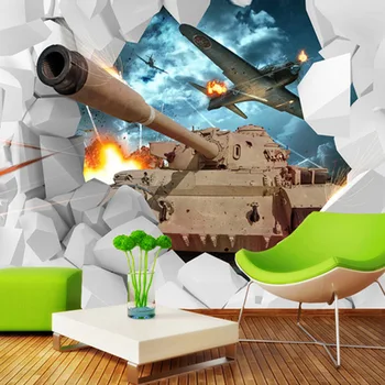 Vlastné Fotografie na Stenu Papier 3D Tanky, Lietadlá Vojenské Tematické Tapety Tvorivé Plagát, Spálňa, Obývacia Izba Pozadie nástenná maľba Tapety