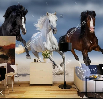 Vlastné moderné tapety,Tri kôň bežať cval v piesku,3D foto nástenná maľba pre obývacie izby, spálne, reštaurácia vinylové tapety