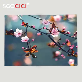 Vlastné Mäkká Flaušová Hodiť Deka Prírody Japonský Kvitnúce Čerešňa Kvety na Pobočke Sakura Tému Obraz, Svetlo Ružová, Oranžová