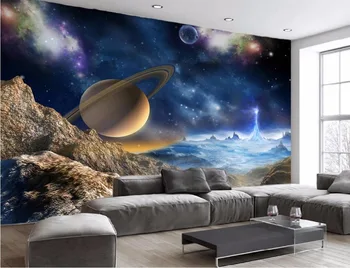 Vlastné nástenné 3d tapeta vesmír, hviezdy, planéty v slnečnej sústave maľovanie 3d nástenné maľby, tapety pre obývacia izba steny 3 d