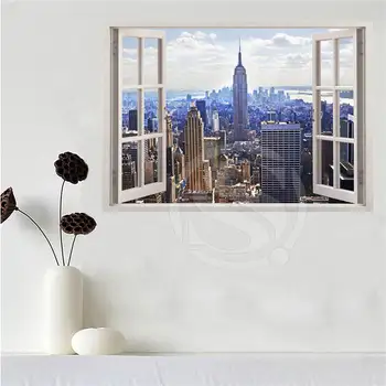 Vlastné plátno plagát New York City v okne plagát tkaniny tkaniny stene plagát, tlač Hodvábna Tkanina SQ0626-IUI6243