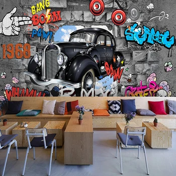Vlastný Plagát, Foto Tapety Retro Nostalgia 3D animovaný Auto Graffiti nástenná maľba Tapety Pre Obývacia Izba TV Pozadie Stenu Papier