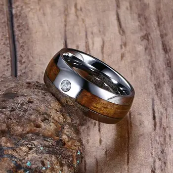 Vnox 8mm Dreva Karbid Volfrámu Zásnubný Prsteň Vysoko Leštené Mužov Snubné prstene so Zirkónmi, Šperky