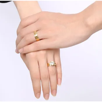 Vnox CZ Kameň Zásnubné Prstene pre Páry Gold-farba Crystal Ženy/Muži