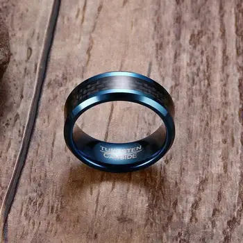 Vnox Modrá Volfrámu Prstene pre Mužov, Svadobné Kapely 8mm Mužov Uhlíkových Vlákien Karbid Volfrámu Mužov Krúžok Šperky