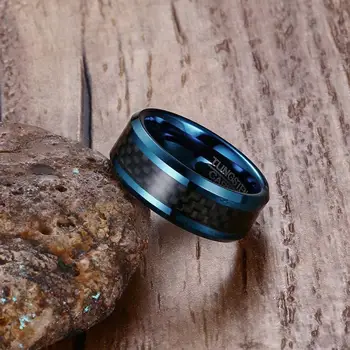 Vnox Modrá Volfrámu Prstene pre Mužov, Svadobné Kapely 8mm Mužov Uhlíkových Vlákien Karbid Volfrámu Mužov Krúžok Šperky