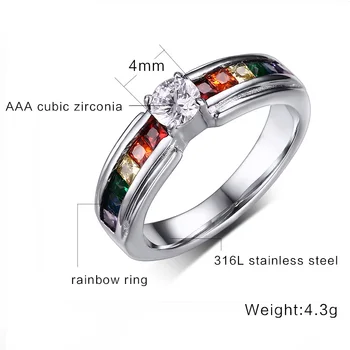Vnox Rainbow Kamenný Kruh pre Ženy 316l Nerezovej Ocele Ženské Šperky USA Veľkosť
