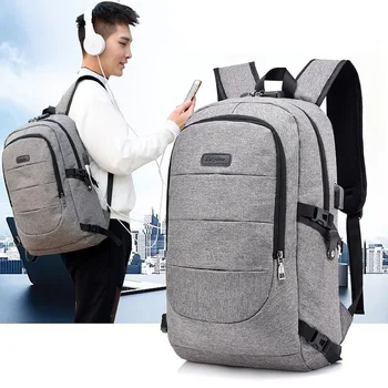 Vodotesný, Odolný Polyester Laptop Backpack s USB Nabíjací Port a Zámok &Slúchadlá rozhranie Študent Bagpack