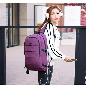 Vodotesný, Odolný Polyester Laptop Backpack s USB Nabíjací Port a Zámok &Slúchadlá rozhranie Študent Bagpack