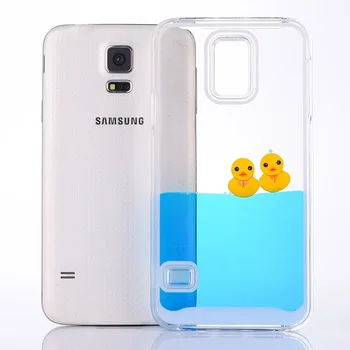 Vonada Roztomilý obal pre Samsung Galaxy S5 Unikátne Plávajúce Plávanie Kvapaliny Gumená Kačička Modrá Voda PC Pevný Telefón puzdro