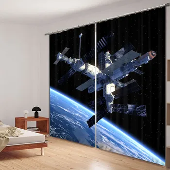Vonkajší priestor Galaxy Luxusné Zatmenie 3D Závesy Pre Obývacia izba posteľná bielizeň izba Office Závesy Cotinas para sala