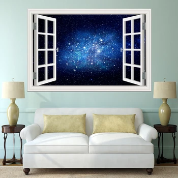 Vonkajší Priestor Nálepky Planéty Galaxy Stenu Papiere Domova Obývacia Izba 3D Okno na dekorácie na Stenu-Nálepky Domov Obtlačky Nástenné Art