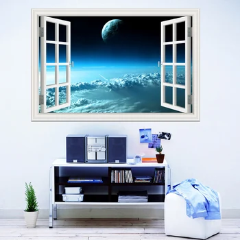 Vonkajší Priestor Nálepky Planéty Galaxy Stenu Papiere Domova Obývacia Izba 3D Okno na dekorácie na Stenu-Nálepky Domov Obtlačky Nástenné Art