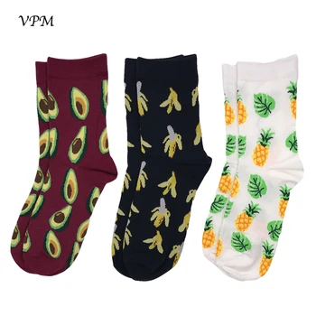 VPM 3 Pair/Lo Bavlna dámske Šaty Ponožky Happy Farebné Harajuku Roztomilý Potravín Živočíšneho Mačka, Pes Mimozemskej Zábavné Ponožka pre Dievča