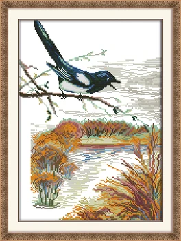 Vták na pobočke-jar, jeseň maľovanie 11CT Počíta Tlačené na plátno DMC 14CT diy Cross Stitch Vyšívanie Auta Výšivky Nastaviť