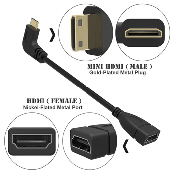 Vysoko kvalitné 90 Stupňov Doľava Šikmého Pozlátené Mini HDMI na HDMI žena kábel mužov a žien pre HDTV 1080p PS3 Evo HTC Vedi