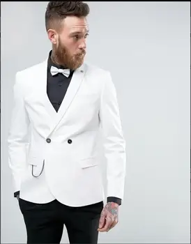 Vysoko Kvalitné Biele Pánske Obleky Ženícha Tuxedos Groomsmen Svadobné Party Večera Najlepší Muž Obleky (Bunda+Nohavice+Kravatu) K:2211