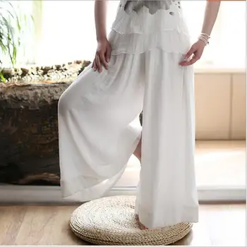 Vysoko Kvalitné Dlhé Biele Tuhé Širokú Nohu, Nohavice Nohavice Ženy Hanfu Čínskej Tradičnej Nohavice Pantalon Femme