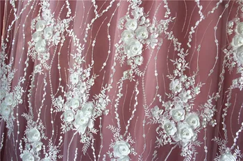 Vysoko kvalitné francúzske korálkové Čipky Textílie pre svadobné šaty Pearl flitrami Slonoviny vyšívané čipky nášivka DIY party šaty textílie