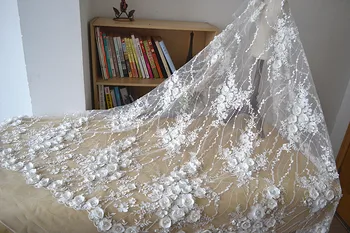 Vysoko kvalitné francúzske korálkové Čipky Textílie pre svadobné šaty Pearl flitrami Slonoviny vyšívané čipky nášivka DIY party šaty textílie