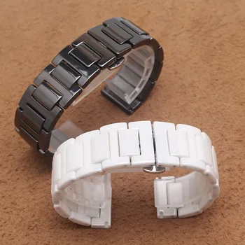 Vysoko kvalitné Keramické Čierna Biela watchbands popruh náramok kapela ženy muži 14 mm 16 mm 18 mm 20 mm keramické hodinky kapela leštené pevné