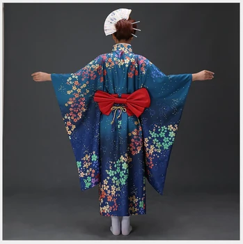 Vysoko Kvalitné Modrá Japonských Žien Kimono Šaty Tradičné Yukata S Obi Novinka Lady Večerné Šaty Flower Jedna Veľkosť NK001
