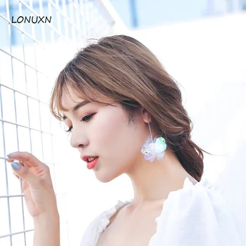 Vysoko kvalitné módne retro geometrické dlhé náušnice stereo lístkov dievčatá 925 silver needle kórejský štýl ženy šperky milovníkov darček