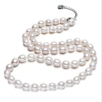 Vysoko kvalitné Módne Šperky Prírodné Perlový Náhrdelník 6-9mm Ryža Pearl Šperkov Náhrdelník Pre 925 sterling silver náhrdelník Pre ženy
