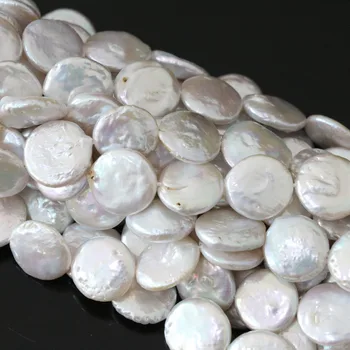Vysoko kvalitné prírodné sladkovodné perlou biela mince 14 mm voľné korálky fit klasický náhrdelník náramok diy šperky 15inch B1354