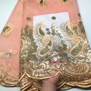 Vysoko kvalitné Ružové Afriky čipky textílie flitrami francúzskej čipky a tylu textílie 2018 najnovšie príchodom horúcich predaj 5 metrov na šaty M1940