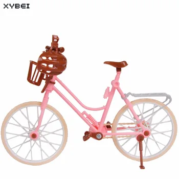 Vysoko Kvalitného Plastu, Požičovňa Módne Ružová Odnímateľný Bike + Kôš + Prilba Vonkajšie Hračka Bábika Barbie Príslušenstvo Deti Darčeky