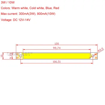 Vysoká Kvalita 12V 4.7 v LED Panel Zdroj Svetla KLASU Žiarovky Pásy 10W 1000LM Lampa Teplá studená Biela Modrá Červená Osvetlenie pre DIY 120*10 mm