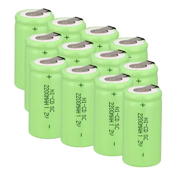 Vysoká kvalita !15 ks Sub C SC batérie 1.2 V, 2200 mAh, Ni-Cd NiCd akumulátorom 4.25 CM*2.2 CM Batérie-farba zelená