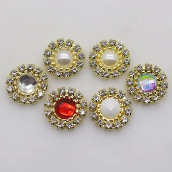 Vysoká kvalita 2017 Nové 16 lvory crystal pearl tlačidlo zlatý kov Drahokamu tlačidlo DIY oblečenie Pozvanie Svadobné Dekorácie