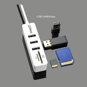 Vysoká Kvalita 3 Port USB 2.0 Hub Rozbočovač Combo Konektor Micro USB OTG Kábel S SD/TF Kariet Funkcia Biela C26