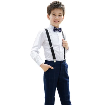 Vysoká kvalita deti oblečenie sady pre chlapcov biele tričko a kockované nohavice študent areáli výkon kostým deti oblečenie