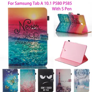 Vysoká Kvalita Flip PU Kožené puzdro Pre Samsung Galaxy Tab A A6 10.1 2016 P580 P585 Kryt Prípade Módne Maľované Tablet Shell Funda
