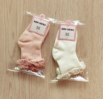 Vysoká kvalita jeden páry kórejský bavlna baby ponožky gumené protišmykové pevné biele, ružové s čipkou prehrabať výbava 0-2/2-3 Roky