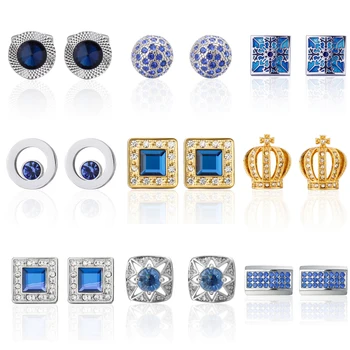 Vysoká Kvalita manžetové gombíky Klasické Módne modré crystal koruny Lopta materiál vzory mužov manžetové gombíky whoelsale&retail
