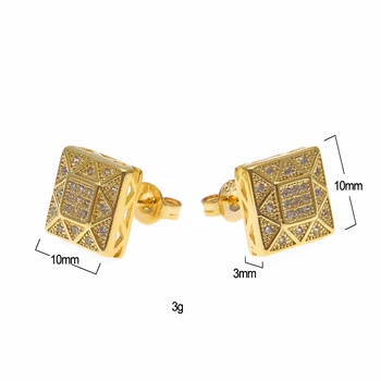Vysoká Kvalita Námestie Micro Spevnené Stud Náušnice Zlatá Farba Cubic Zirconia Bling Bling Zatlačte Späť Náušnice Šperky