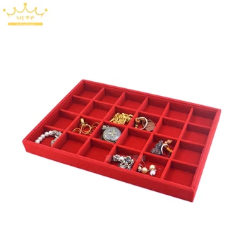 Vysoká Kvalita Red Velvet 24 Mriežky Box Prsteň Prívesok Zobraziť Zásobník Organizátor Zobraziť Prípade Šperky Zobraziť 35*25*3 cm