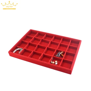 Vysoká Kvalita Red Velvet 24 Mriežky Box Prsteň Prívesok Zobraziť Zásobník Organizátor Zobraziť Prípade Šperky Zobraziť 35*25*3 cm