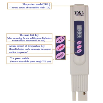 Vysoká Kvalita TDS Meter Filter Stick Vody Čistota Pero LCD Digitálny TDS3 Temp PPM Tester 8%ZĽAVA