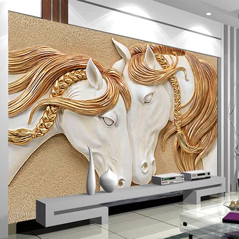 Vysoká Kvalita Vlastné Foto Tapety 3D Stereo Plastický Kôň Obývacia Izba TV Pozadie nástennú maľbu Umenie, Maľovanie nástenná maľba na Stenu Papier