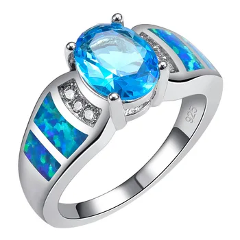 Vytvorili Modré Crystal Zirkón S Blue Fire Opal 925 Sterling Silver Veľkosť 6 7 8 9 10 R1505