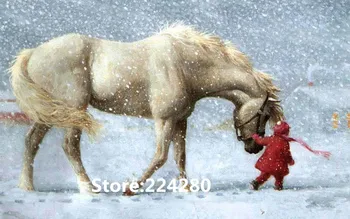 Vyšívanie,Na vyšívanie,DIY DMC Dievča a kôň zvierat snehu 14ct Cross stitch súpravy,Umelecké Vzor počíta Cross-Šitie dekor