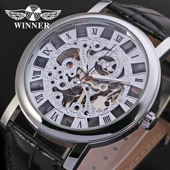 Víťaz hodinky mechanické hodinky pre mužov čierny kožený pás doprava zadarmo WRG8006M3S2